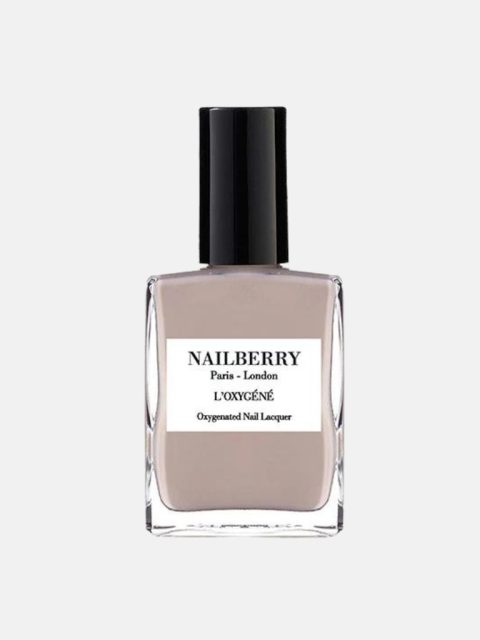 Nagellack Flasche mit beigem Nagellack und schwarzer Kappe