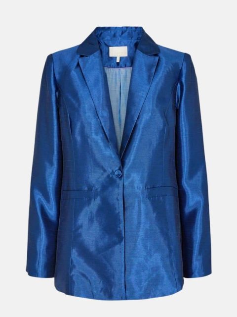 Blaue glänzige Anzug Blazer von Nümph bei Little Copenhagen