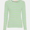 Eng anliegendes Langarmshirt mit Rundhalsausschnitt mit gestreiftem Muster in Weiss Hellgrün