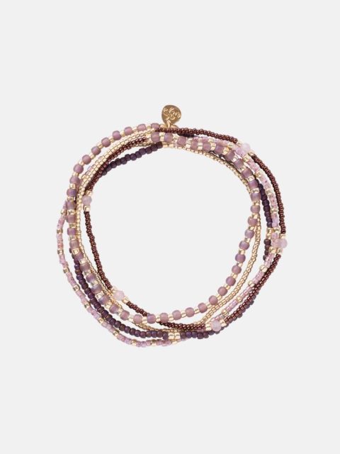 Armband in Rosa, Gold und Rot-Violetten Tönen mit kleinen Anhänger in Gold
