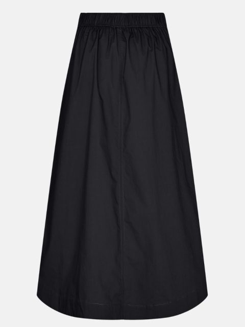 Langes Jupe in Schwarz mit Naht in der Mitte. Jupe hat A-Form