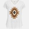 Weisses T-Shirt mit Boho Muster in der Mitte in Braun Tönen. Das Muster ist ein Kilim Element.
