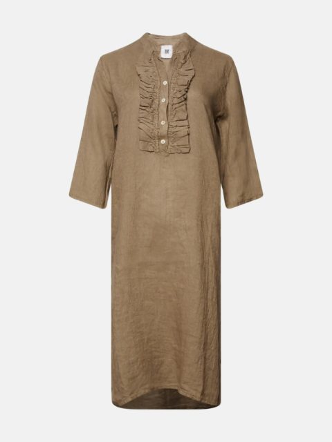 18970R, Long Shirt Dress Ruffle, Linen - Nougat 1