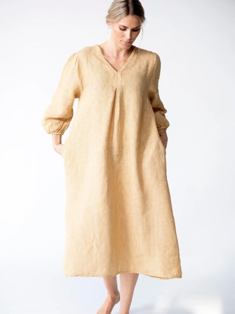 Ella, Dress Striped, Linen - New Camel Stripe 2