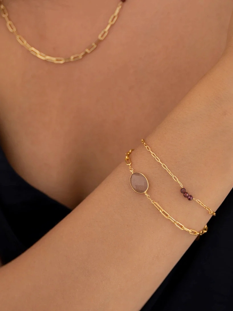 Armband - Affinity Peach Moonstone Garnet, Gold – Bild 2