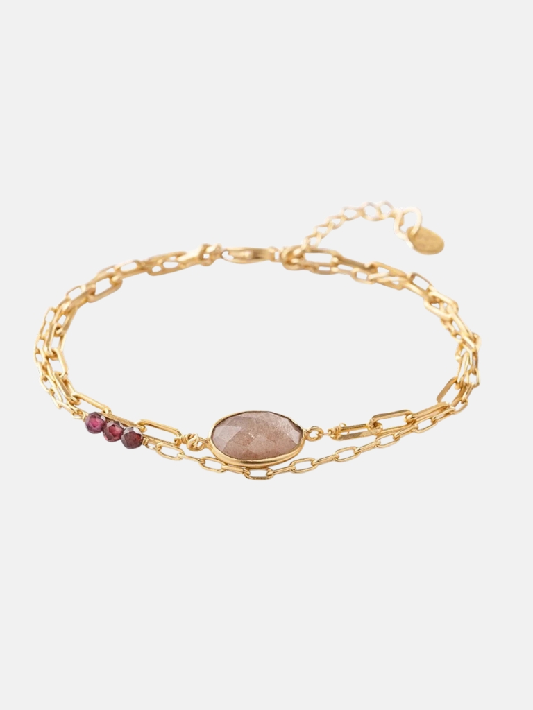 Armband - Affinity Peach Moonstone Garnet, Gold