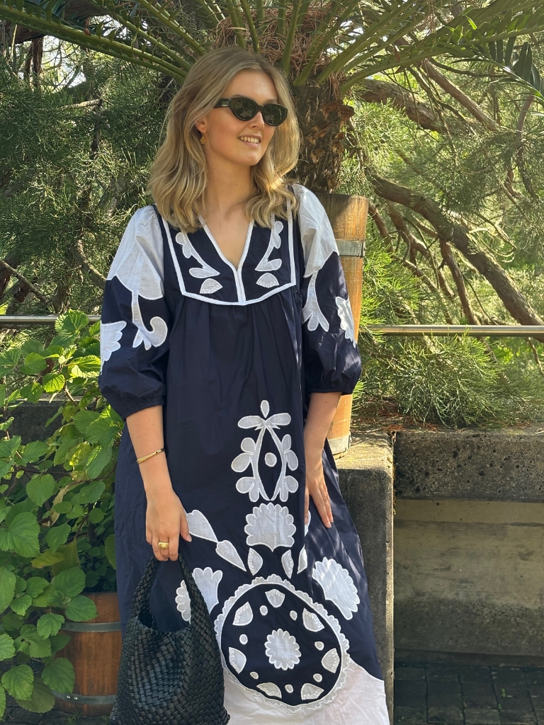 Kleid - Robe, Navy / White