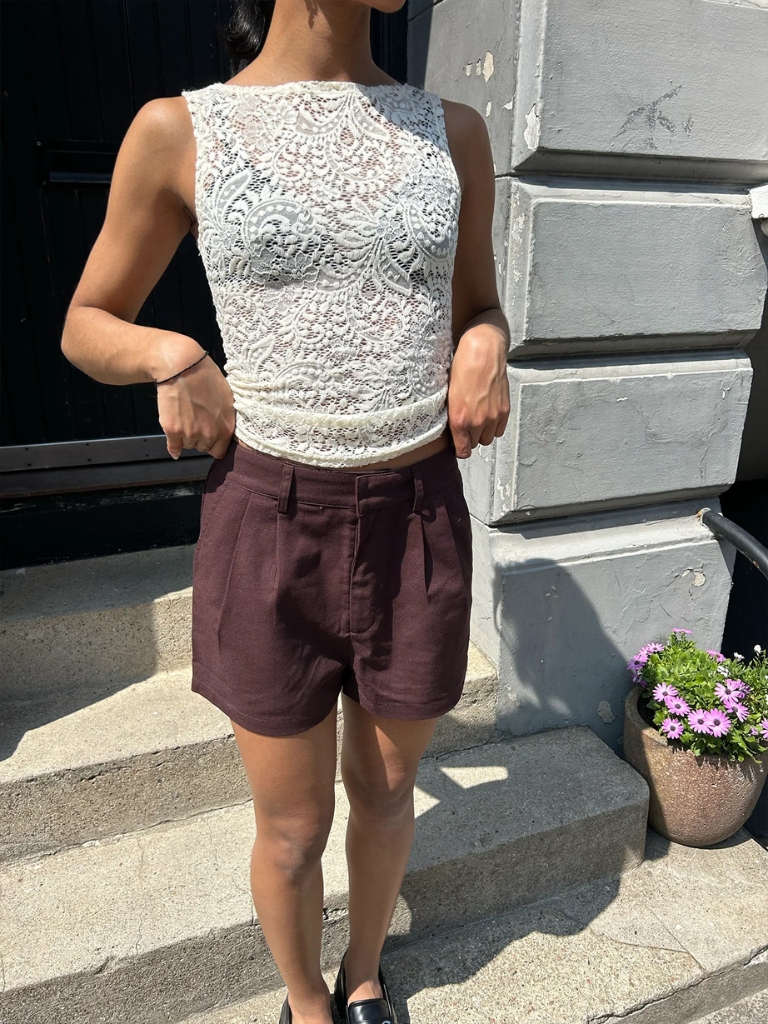 Shorts - Line Linen, Dark Brown