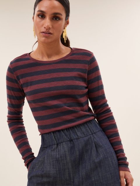 Alternative view of Shirt - Basic LS Big Stripe, Merlot