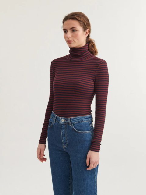 Alternative view of Shirt - Ludmilla High Neck, Bordeaux Truffle / Sky Captain