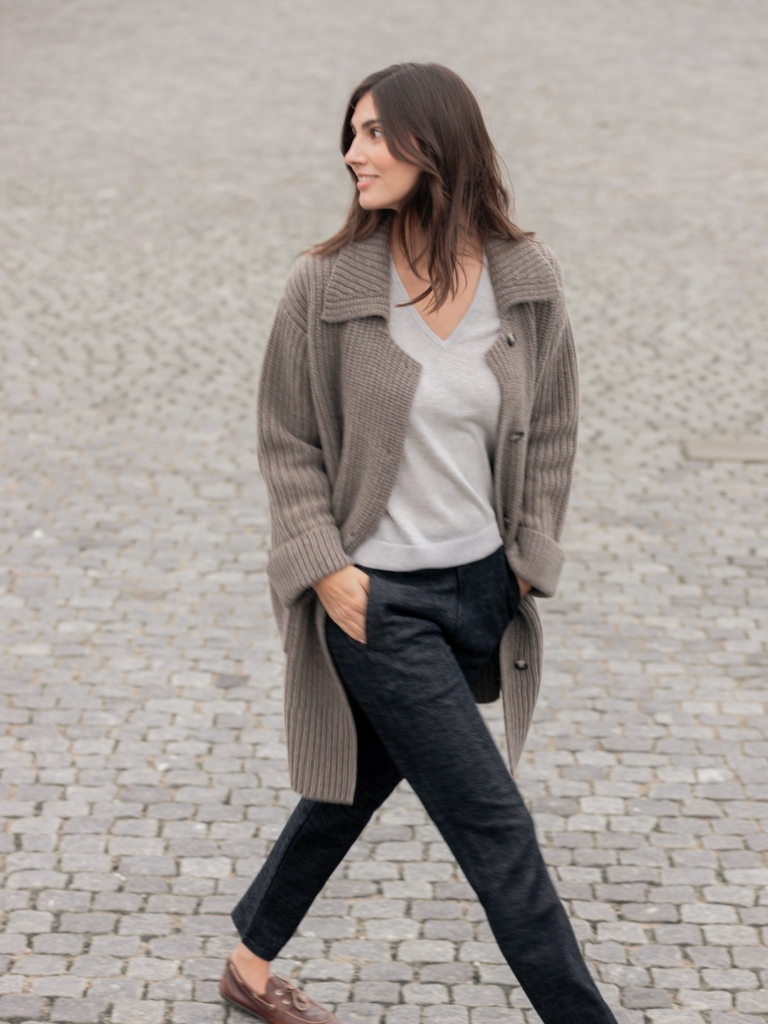 Cardigan - Fransine Long Knit, Light Chocolate Melange – Bild 2