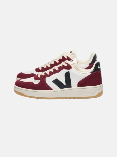 Sneakers - V-10, Leather, White Black Amarante