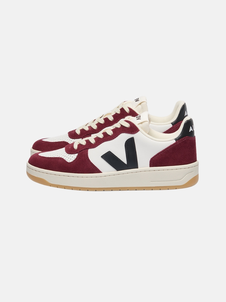 Sneakers - V-10, Leather, White Black Amarante