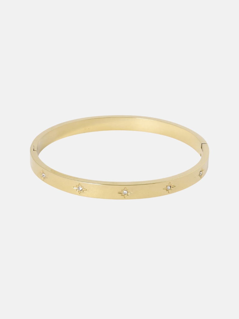 Armband - Oval Goldplated Bangle With Strass