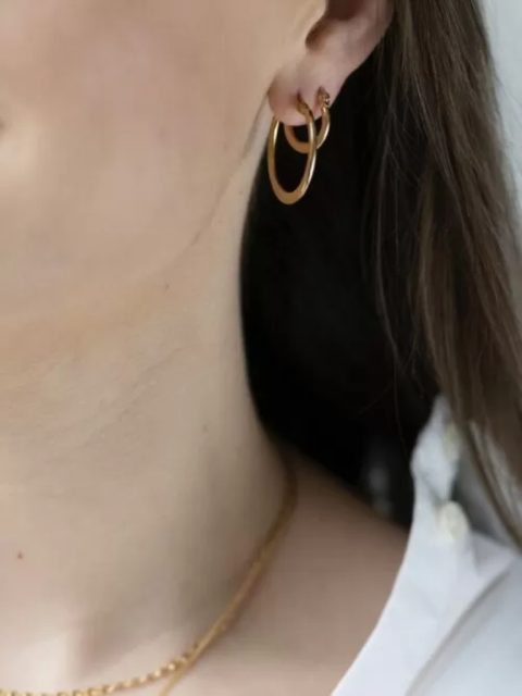 Alternative view of Ohrring - Flat Hoop Gold-Plated (1.5cm Single)