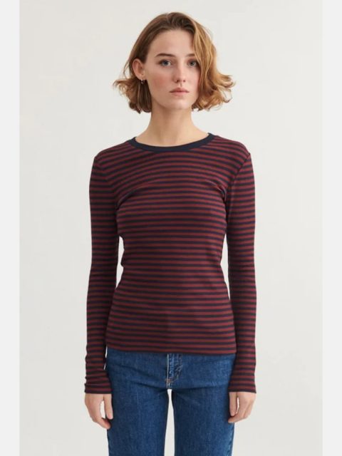 Shirt - Ludmilla LS, Bordeaux truffle / Sky captain