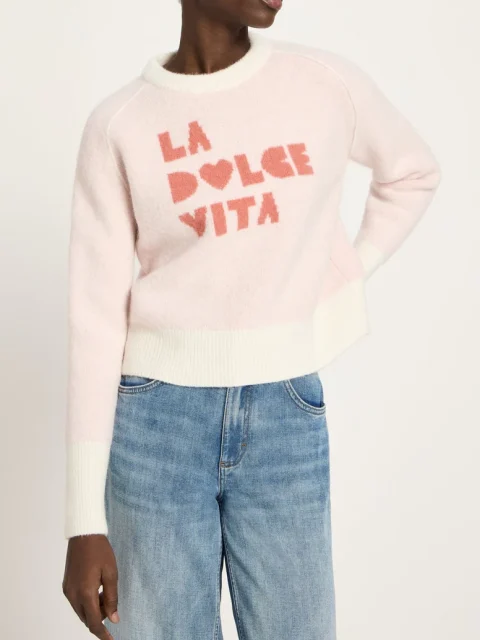 Pullover - Merino Jacquard, off white/ peach