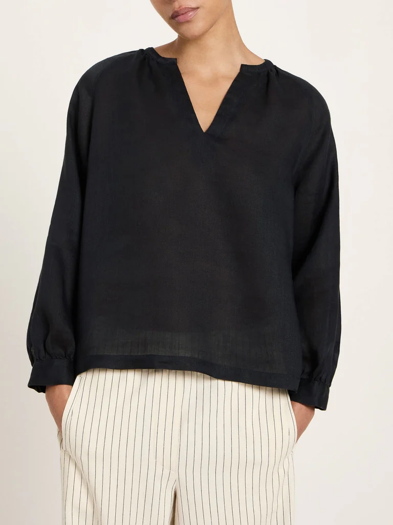 Bluse - 3/4 Arm aus Ramie, onyx
