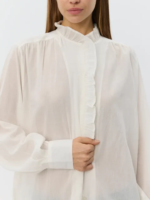 Bluse - EdnaSW Frilled Placket Shirt, White
