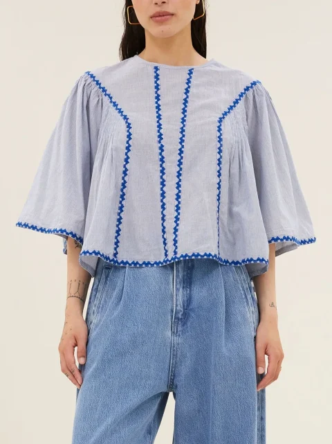 Bluse - Davine Pinstripe, Blue Pin Stripe