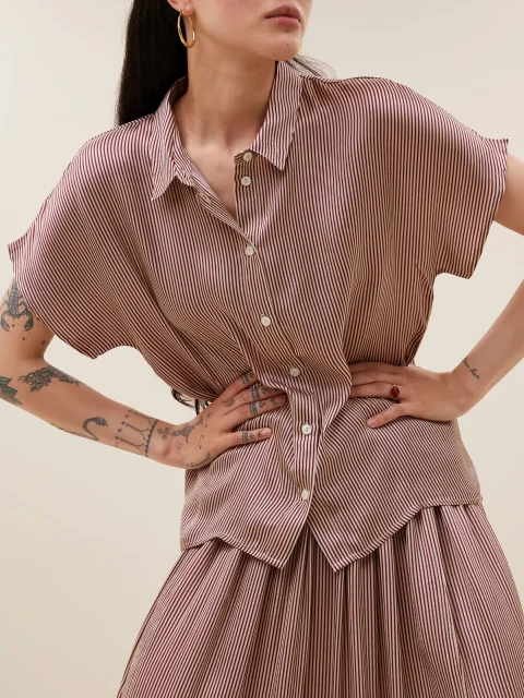 Bluse - Karly viscose stripe, wine stripe