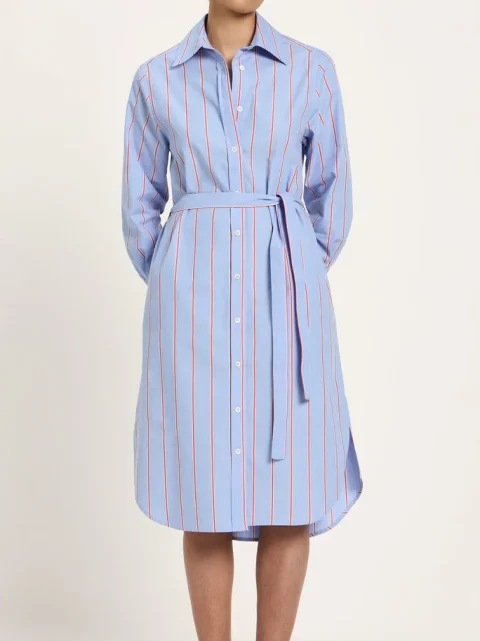 Kleid - Streifen-Midikleid GOTS, blue/ lava red