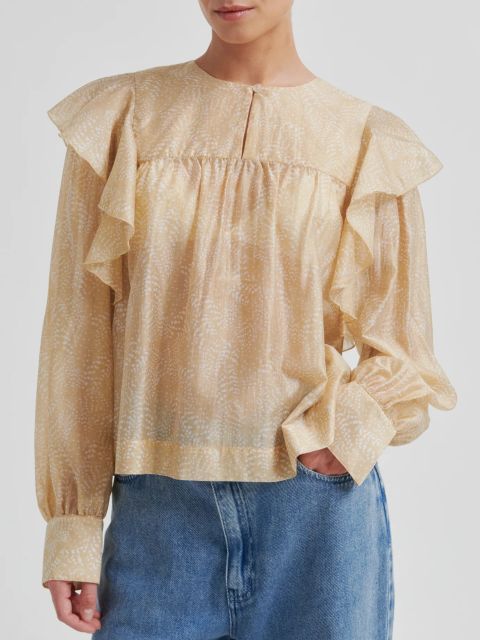 Bluse - Hide Ruffle, Oxford Tan