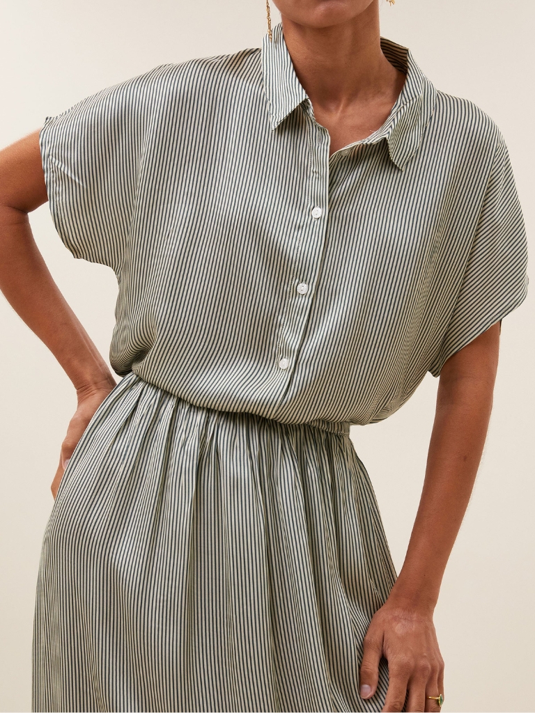 Bluse - Karly Viscose, Green Stripe