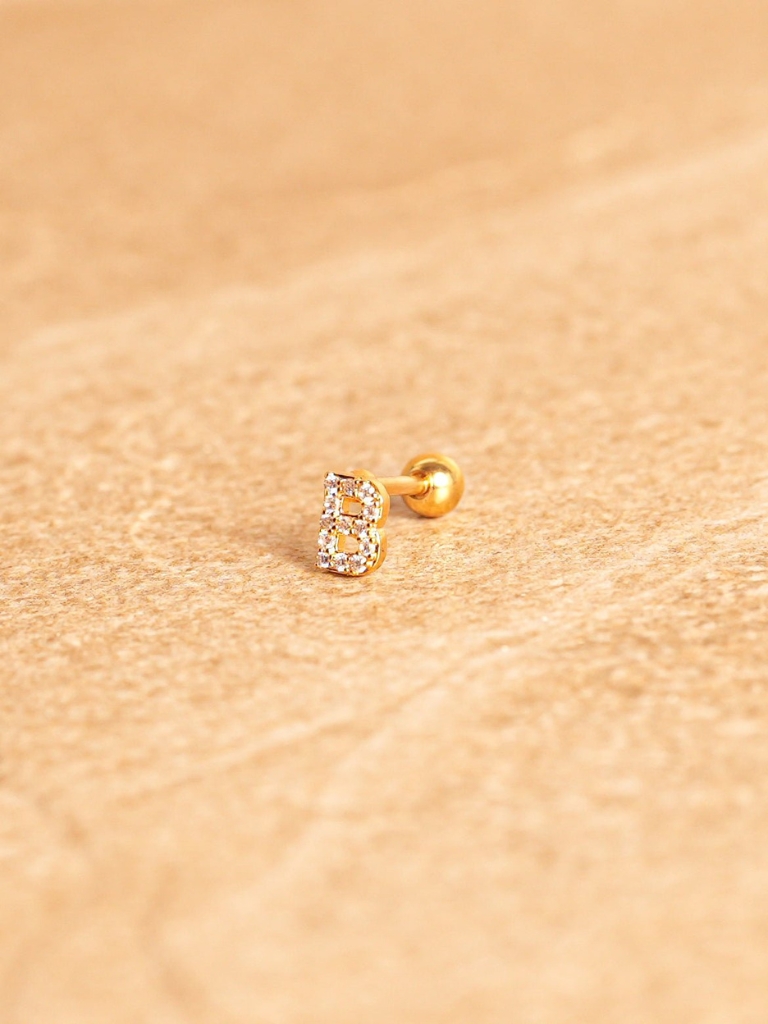 Ohrstecker - Mini Letter, B, Gold Plated