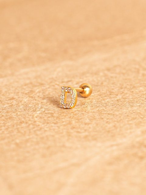Ohrstecker - Mini Letter, D, Gold Plated
