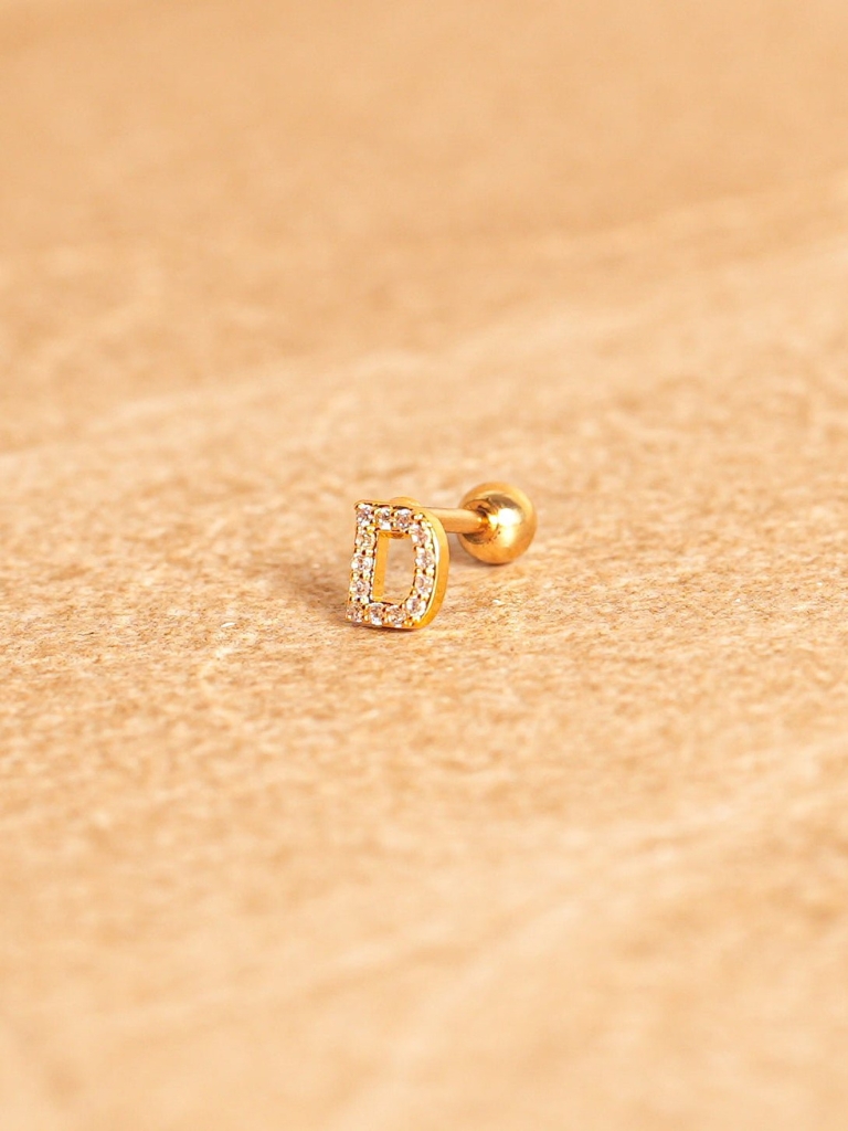 Ohrstecker - Mini Letter, D, Gold Plated