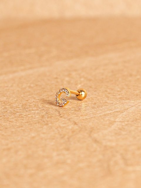 Ohrstecker - Mini Letter, G, Gold Plated