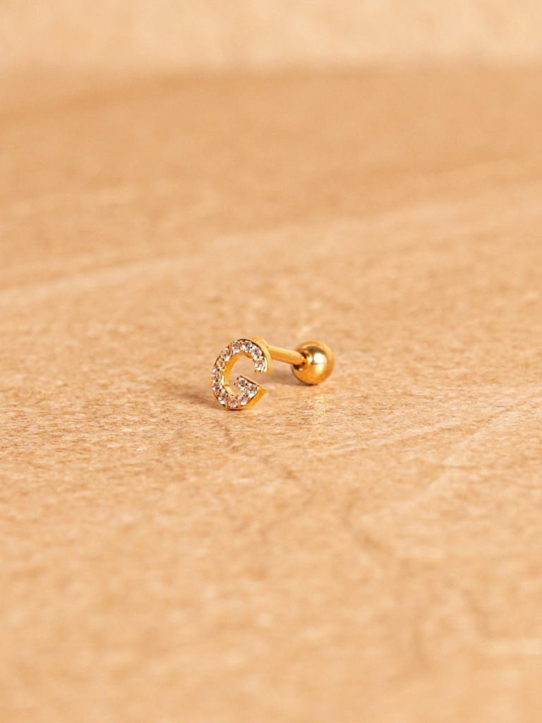 Ohrstecker - Mini Letter, G, Gold Plated