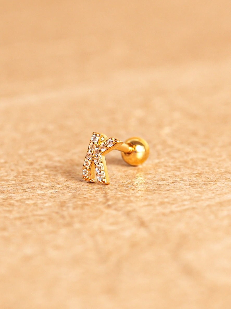 Ohrstecker - Mini Letter, K, Gold Plated