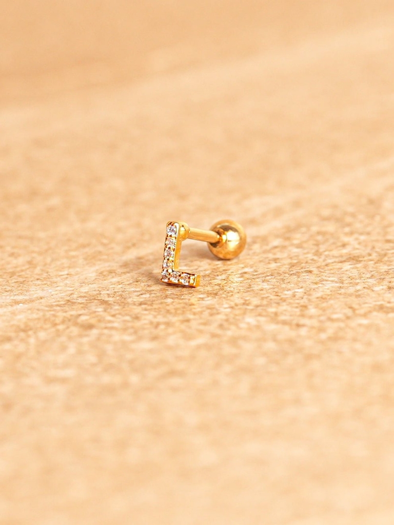 Ohrstecker - Mini Letter, L, Gold Plated
