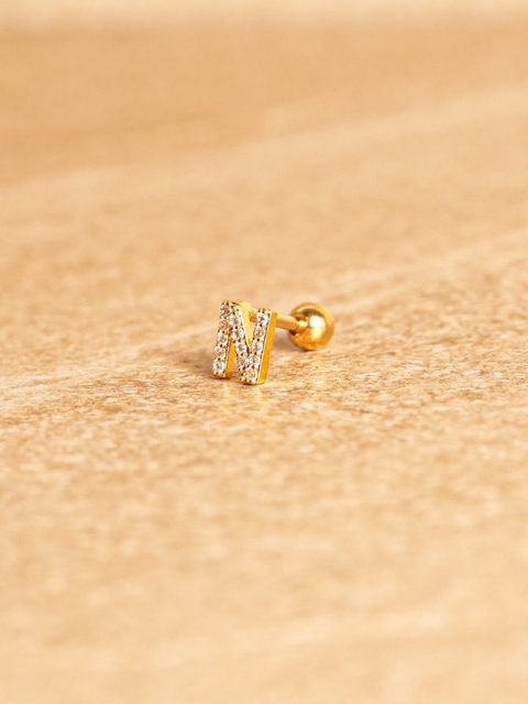 Ohrstecker - Mini Letter, N, Gold Plated
