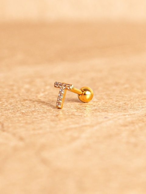 Ohrstecker - Mini Letter, T, Gold Plated