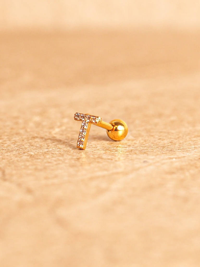 Ohrstecker - Mini Letter, T, Gold Plated