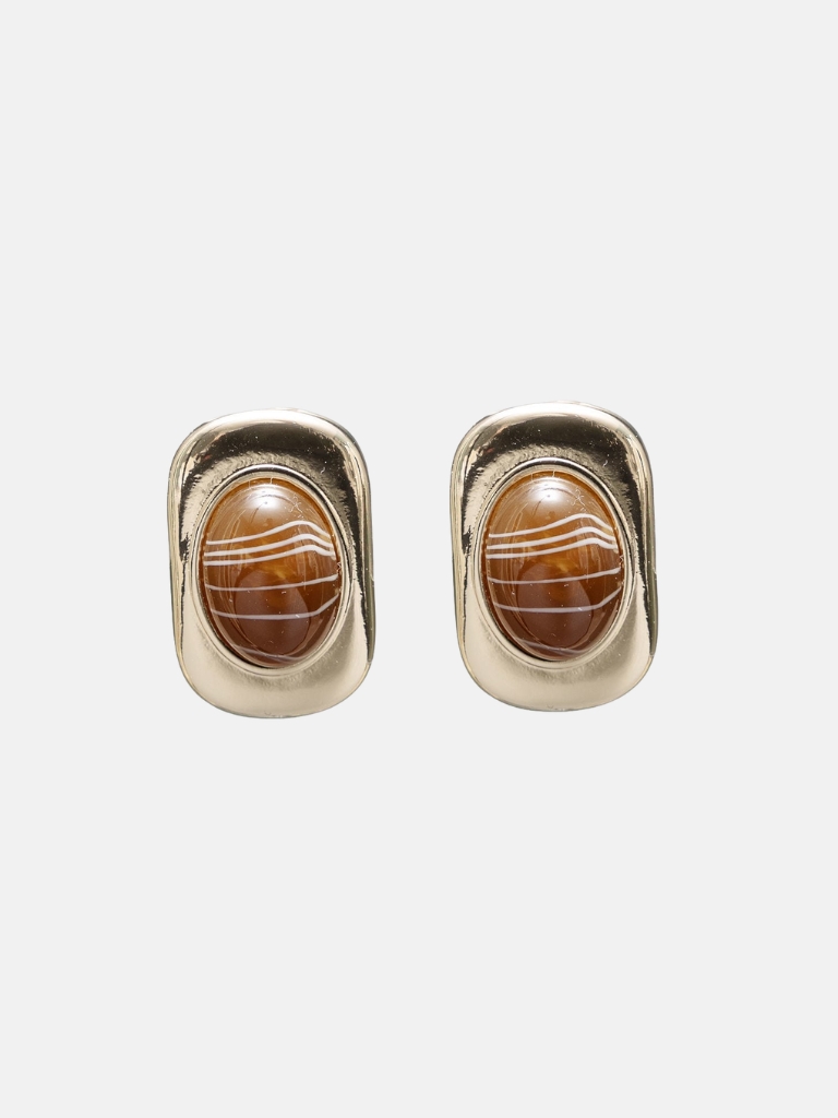 Ohrringe - Eden Stone, Gold with Marble Brown