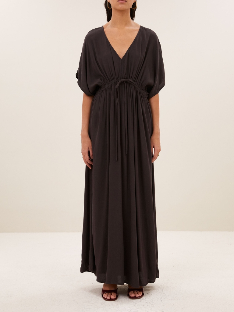 Kleid Long Twill von by-bar in Espresso color