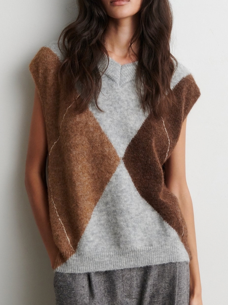 Pullover - Forca Knit V-Neck, Light Grey Melange