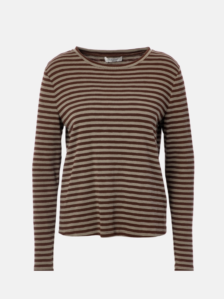JcSophie T-Shirt- Prisca, Brown_Sage Stripes