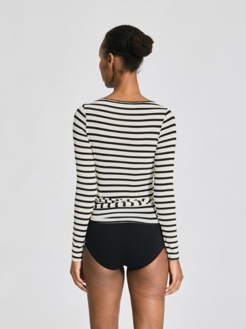 Alternative view of Top - Anne Striped Wrap LS, Ecru/Black Sailor Stripe