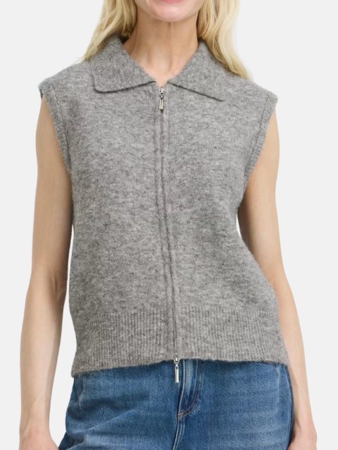 Gilet - Byomea Zipper Slipover, Mid Grey Melange – Bild 3