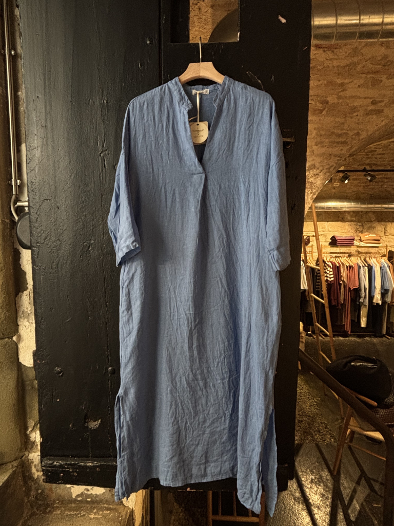 Leinenkleid - Long, Hellblau