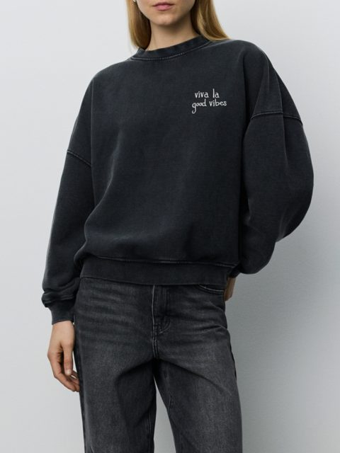 Sweatshirt - ParosSW Oversized Printed, Washed Black