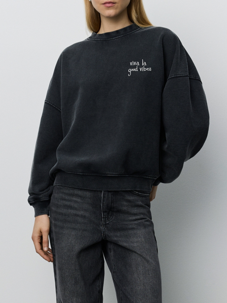 Sweatshirt - ParosSW Oversized Printed, Washed Black