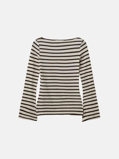 Langarmshirt - CeceSW Boat-Neck Long-Sleeve, Brown Striped