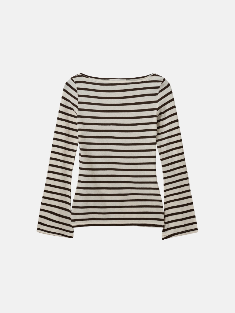 Langarmshirt - CeceSW Boat-Neck Long-Sleeve, Brown Striped