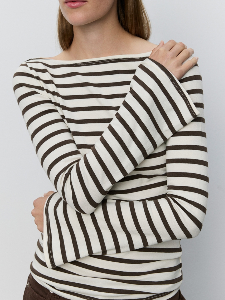 Langarmshirt - CeceSW Boat-Neck Long-Sleeve, Brown Striped – Bild 7